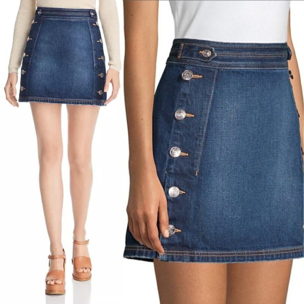 Current/Elliott The Ballast Denim Skirt In Deep Lagoon